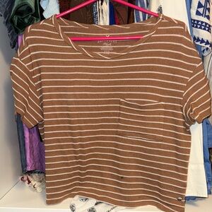 Aerie Plush Brown and White Striped Top